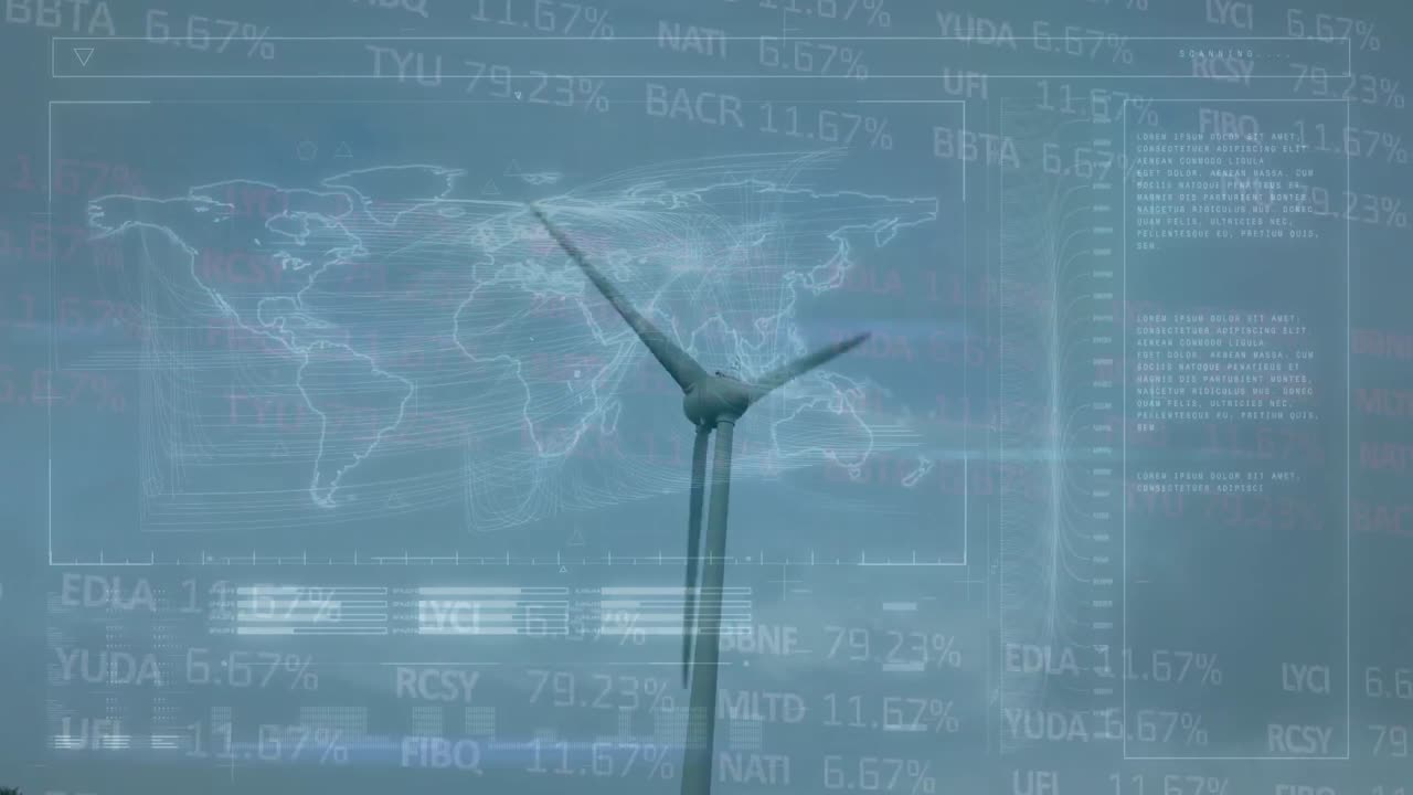 풍력 터빈을 통해 금융 데이터 처리의 애니메이션