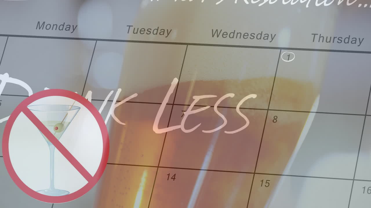 анимация знака "нет напитков" и текста "пейте меньше" над стаканом пива