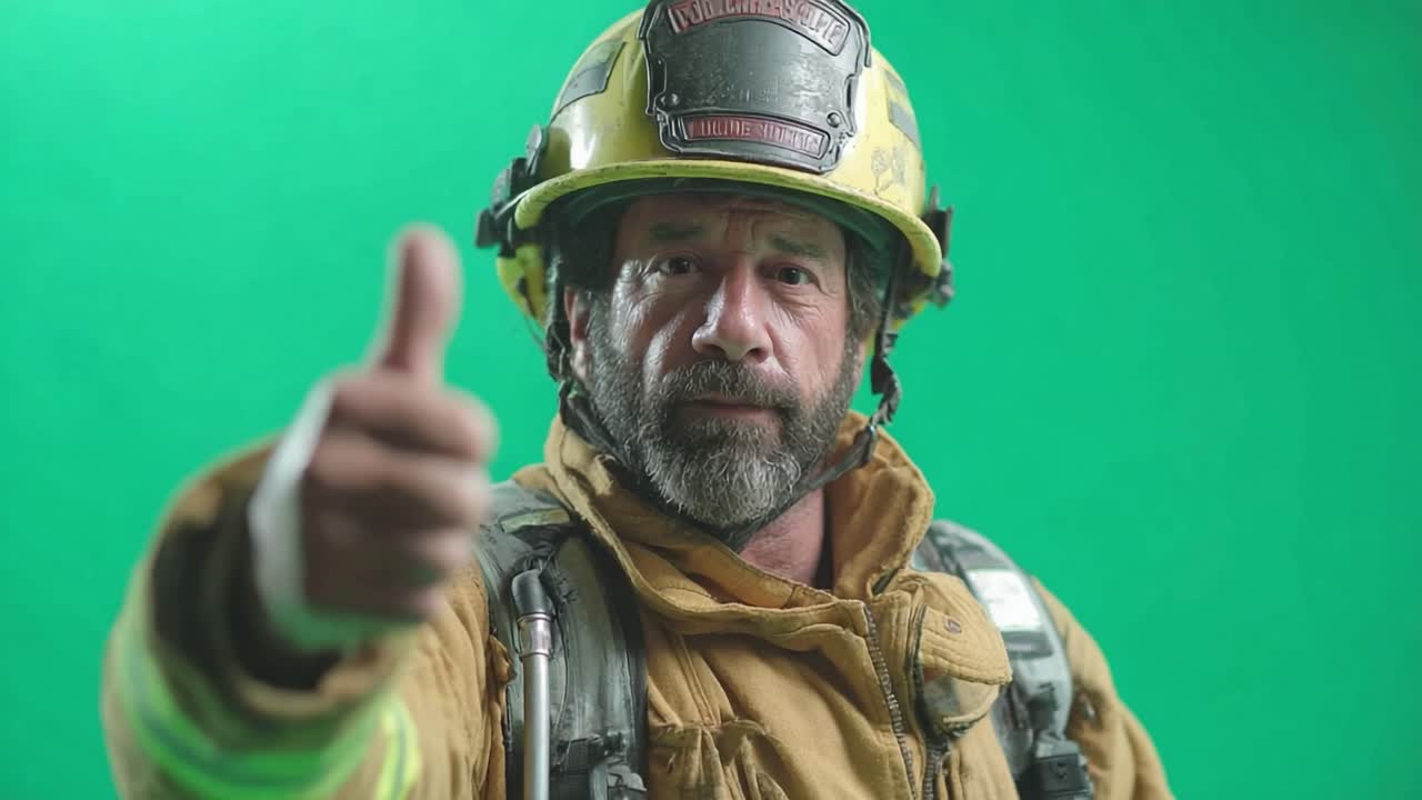 Confident Firefighter Giving a Thumbs Up Gesture, Showcasing His Commitment and Dedication to Saving Lives and Protecting Communities with Professionalism