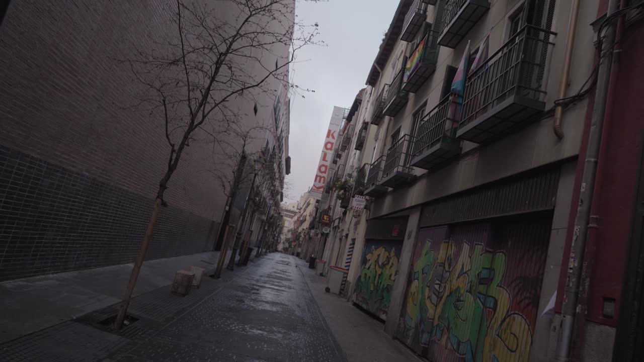 City street with buildings and signs