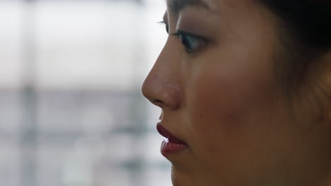 close up portrait unhappy asian business woman depressed thinking of management mistake female professional bored in office job looking sad midlife crisis