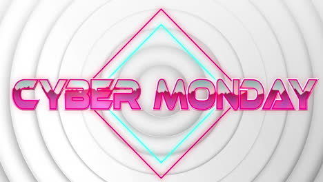 animación del texto de cyber monday sobre formas geométricas en movimiento