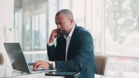 businessman, laptop and typing report online