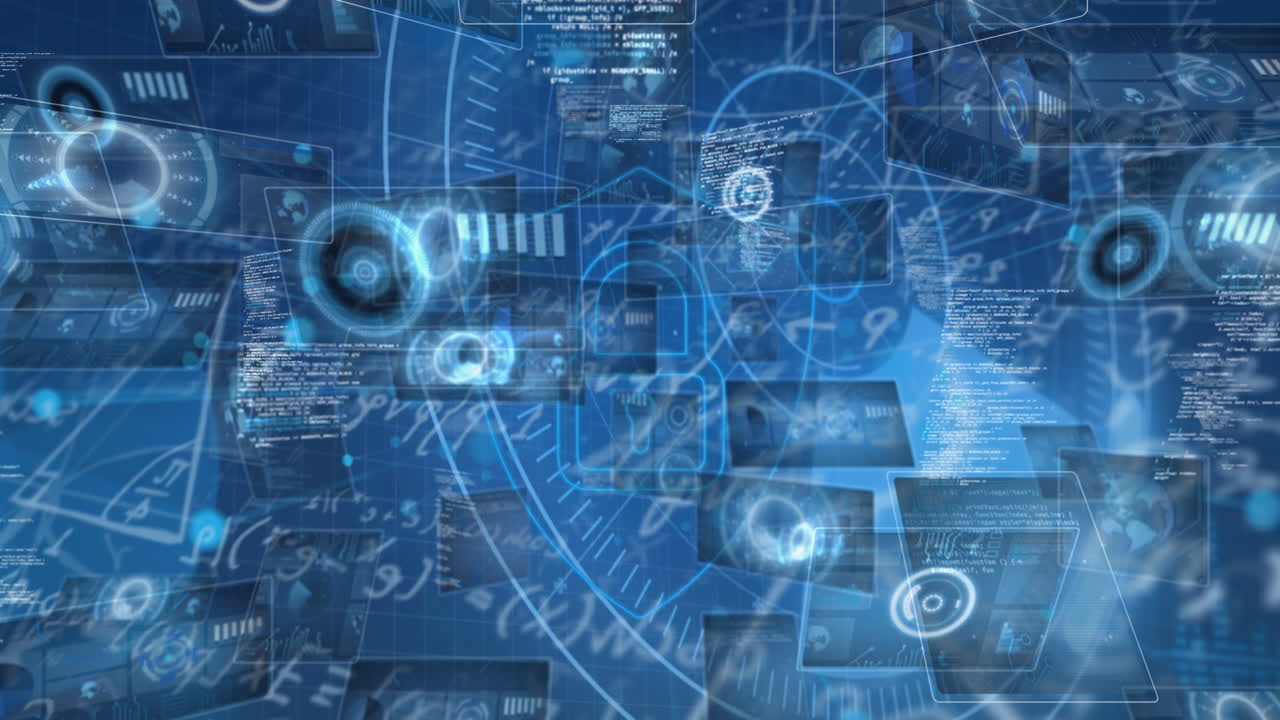 Animation of scope scanning and data processing on blue background