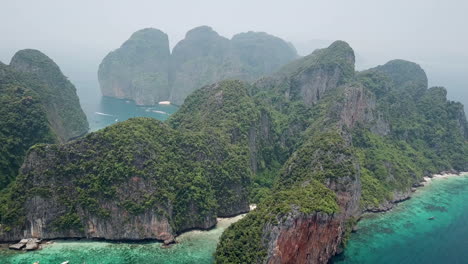 Panoramic-Aerial-View-on-Koh-Phi-Phi-Leh-Island,-Home-of-Maya-Bay,-Famous-Movie-Location-in-Krabi-Province,-Thailand