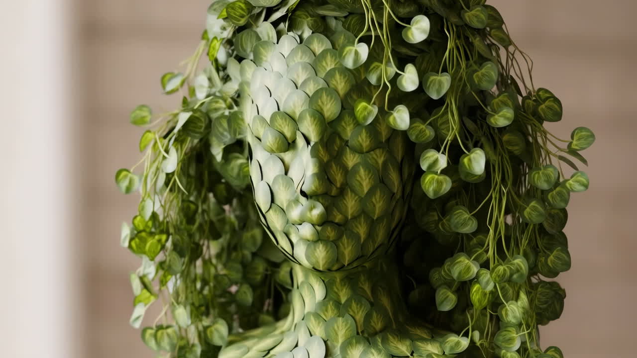 Ethereal Figure Adorned with Lush Green Leaves