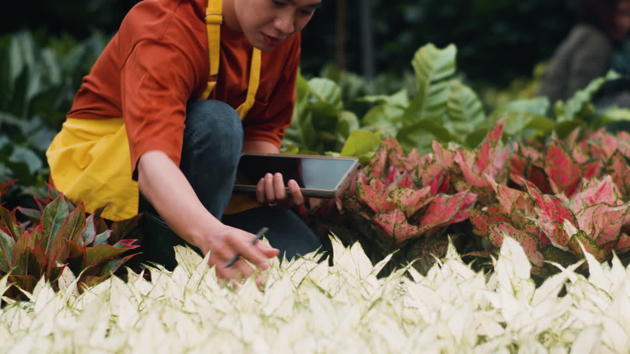 실내에서 일하는 정원사