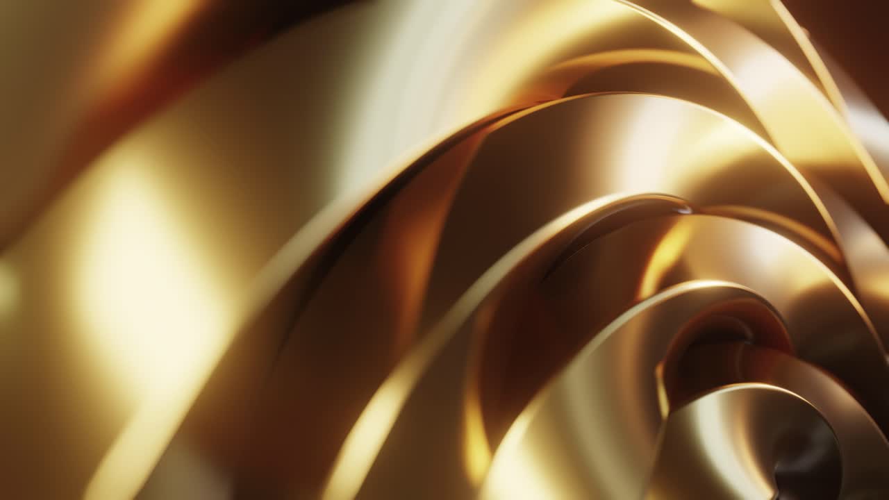 Sfondo astratto 3D a spirale dorata in loop, lussuoso, senza interruzioni, risoluzione 4K.