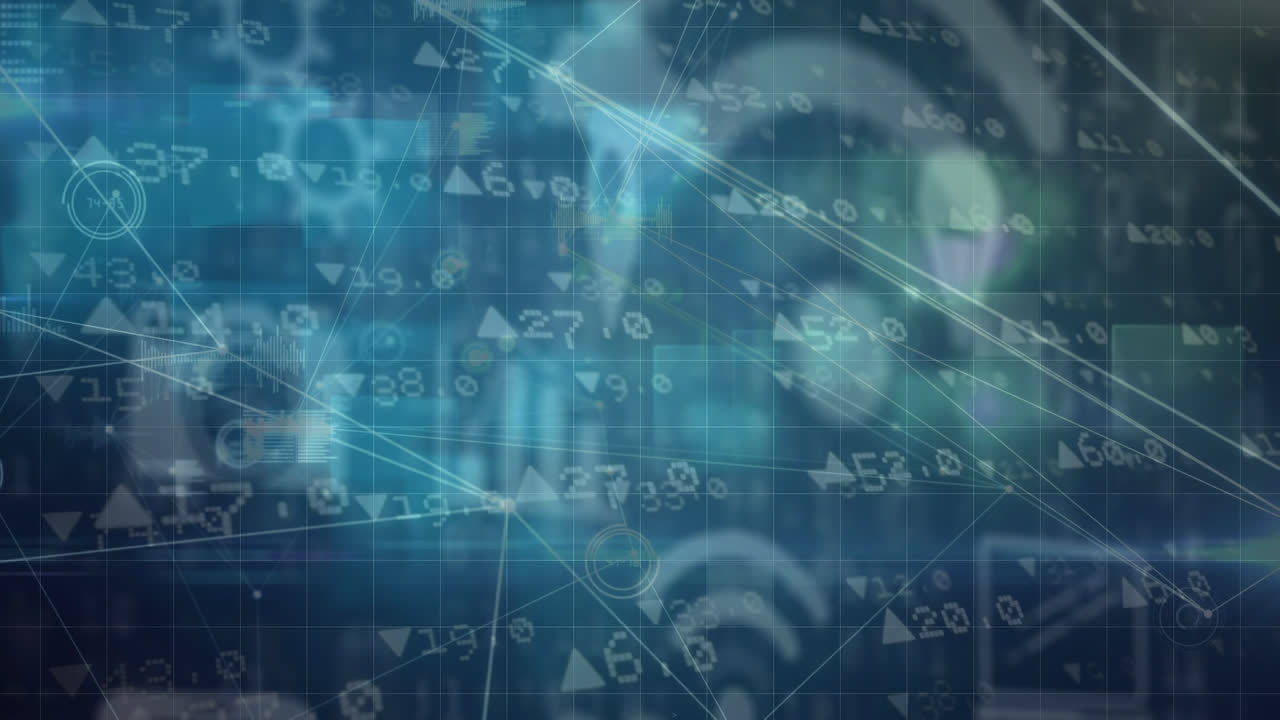 animación del procesamiento de datos sobre fondo azul