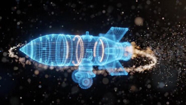 Exploring the Dynamics of a Futuristic Rocket Model in a Stunning Digital 3D Visualization, Showcasing Advanced Technology and Space Exploration Concepts