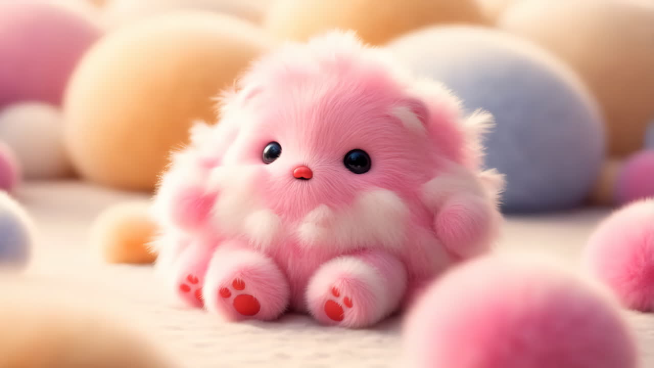 Adorable Fluffy Pink Fantasy Creature with Pastel Background