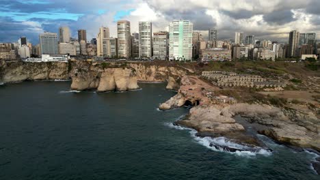 Drone-shot-Pigeon-Rocks-on-coast-of-Raouche-neighbourhood-in-Beirut