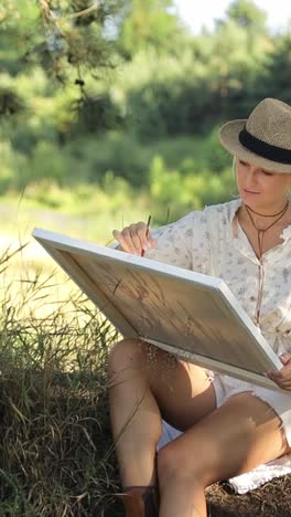 a woman artist paints a picture during sunset artist art for sale inspiration in nature - a woman artist paints a picture during sunset. artist, art for sale, inspiration in nature