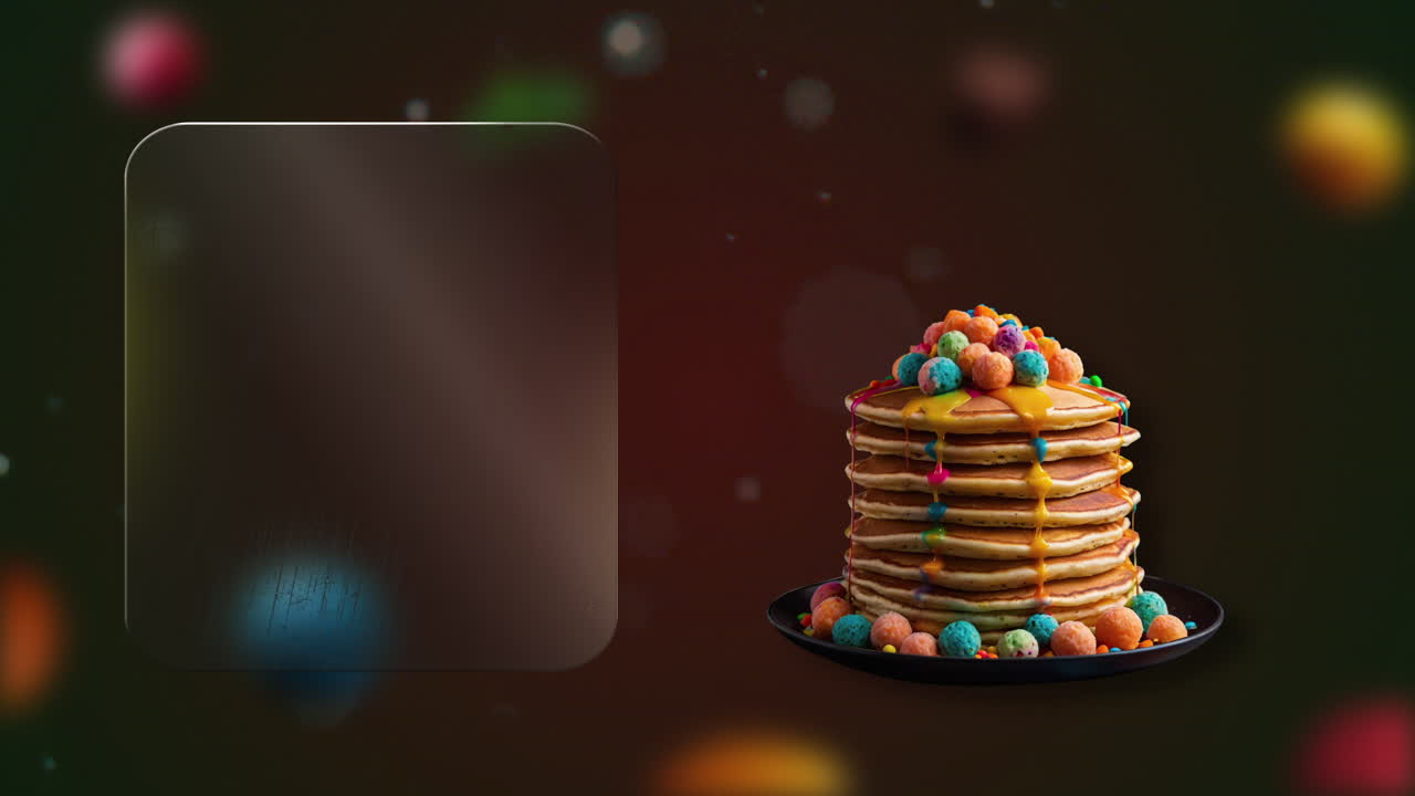 Fluffy Moist Funfetti pancakes Minimalist food commercial where your brand meets flavor – write directly on the elegant glass surface