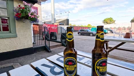 bottles on table with outdoor view