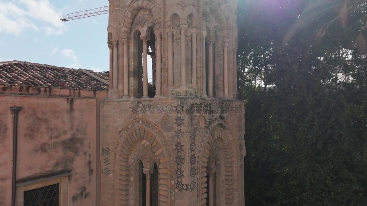 Historic building in Palermo city seen from drone, Sicily, Italy.
