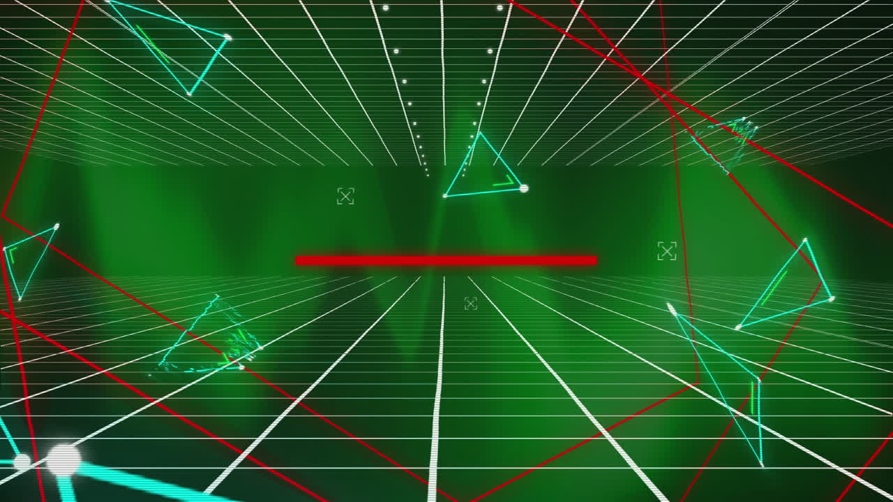 녹색 바탕에 그리드를 가진 조명 된 삼각형 및 직사각형 모양의 애니메이션