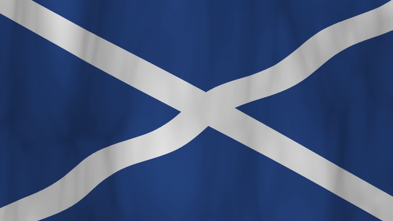 Blue flag with white diagonal cross, animated wave motion, grid overlay, smooth transitions, soft lighting