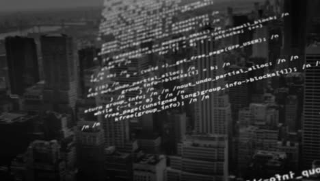 animación del procesamiento de datos sobre el paisaje urbano
