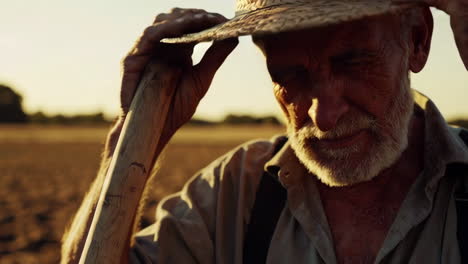 tired farmer at sunset