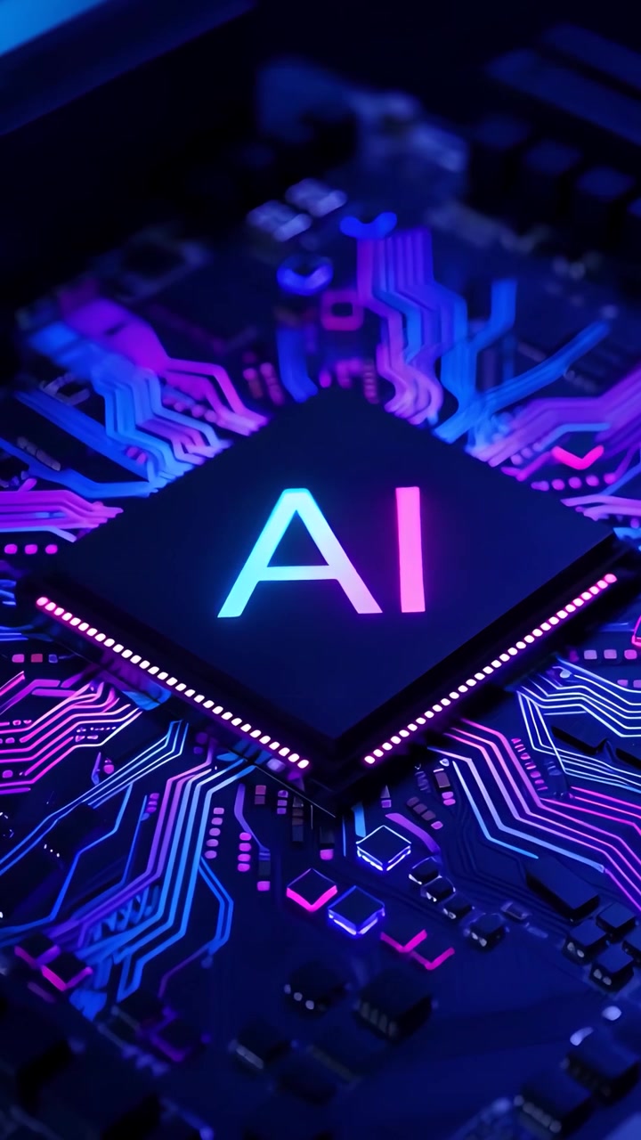 Sfondo Tecnologico Futuristico con Scheda Madre e Chip AI 4K