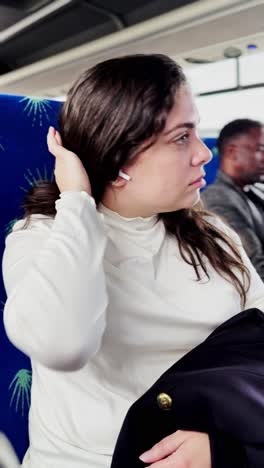 contemplative young woman traveling by bus