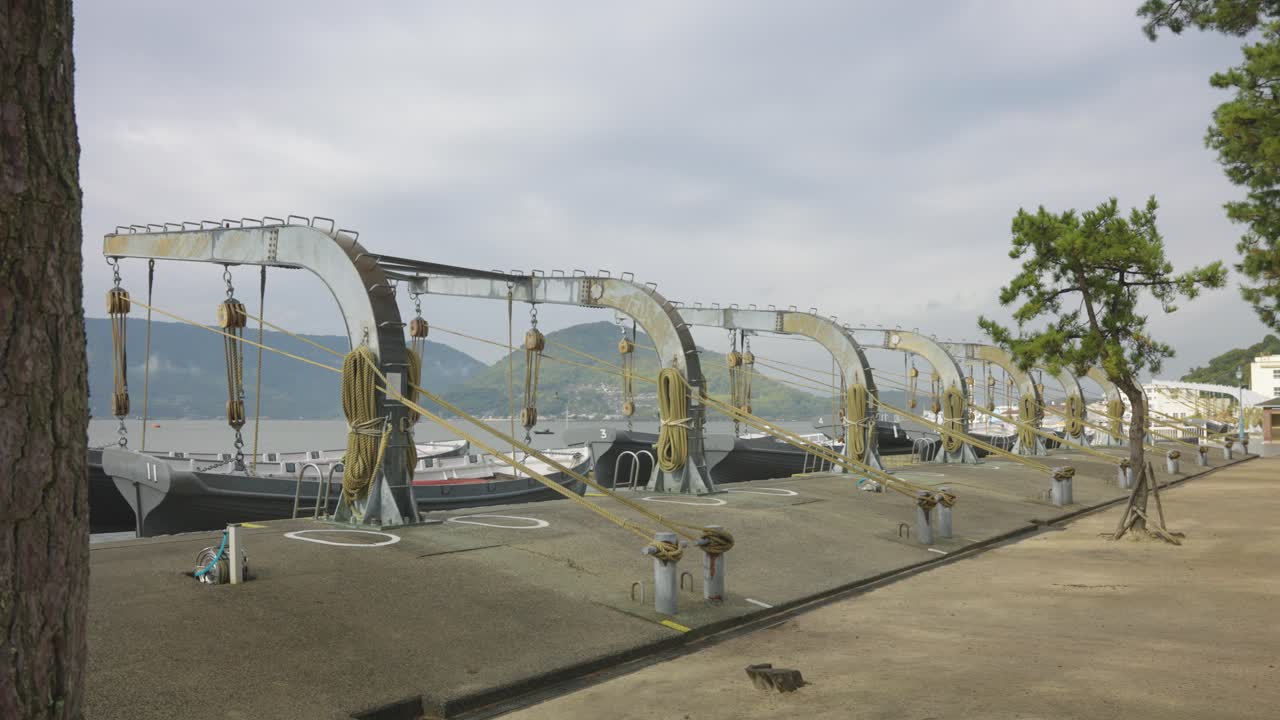Boats on Dock of Etajima Naval Academy, Hiroshima Prefecture, Japan