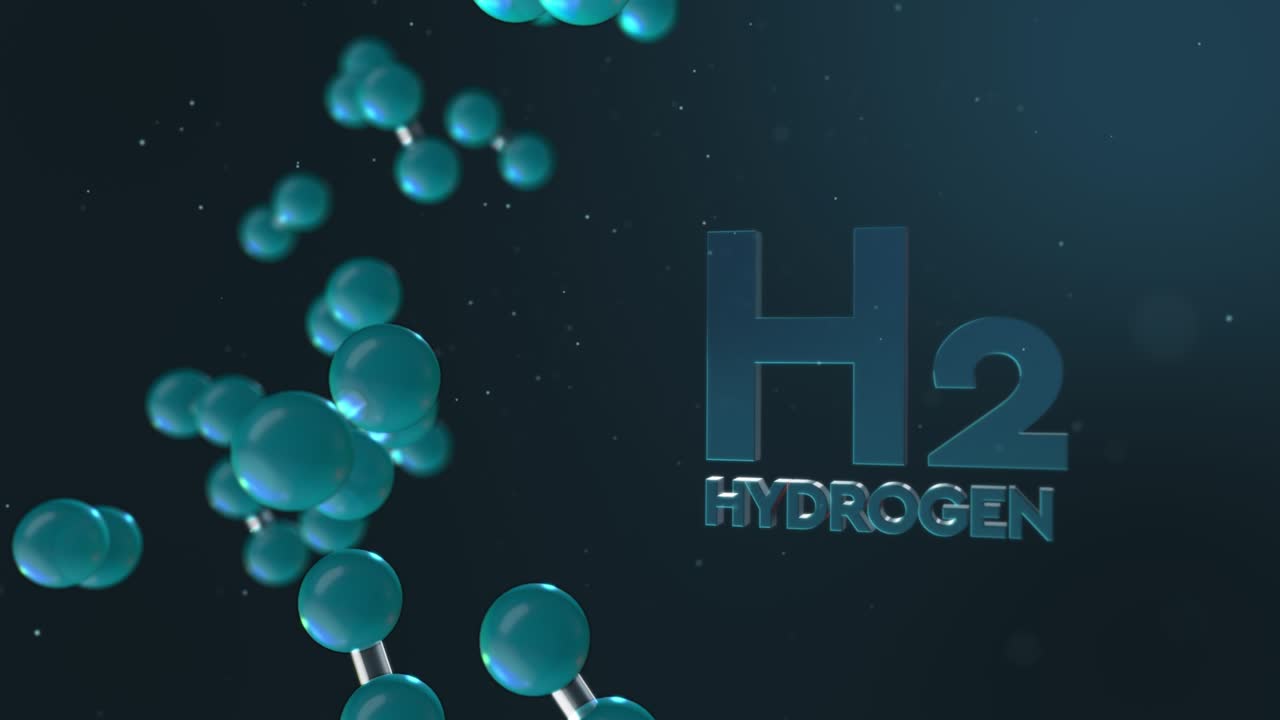 3D Animation of the hydrogen element with Hydrogen text that  symbolizes movement as an energy source of the future. Hydrogen is the fuel of the future.