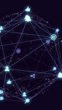 animation of network of connections with icons on black background