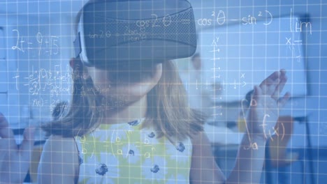 Animation-of-mathematical-formulas-over-schoolgirl-using-vr-headset