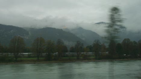 train trip. snowy mountains