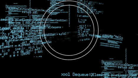 animation of data processing over white circles on black background