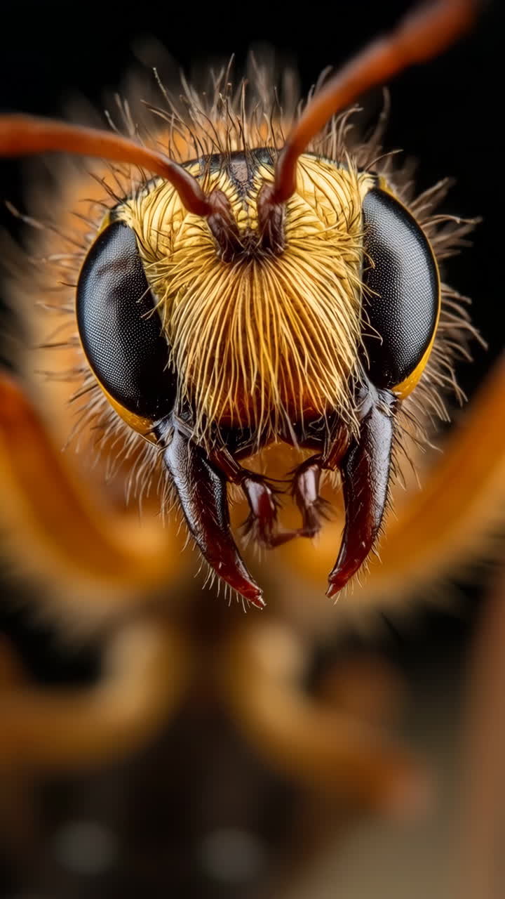 Extreme Macro Close-up of a Hairy Bee or Wasp Head