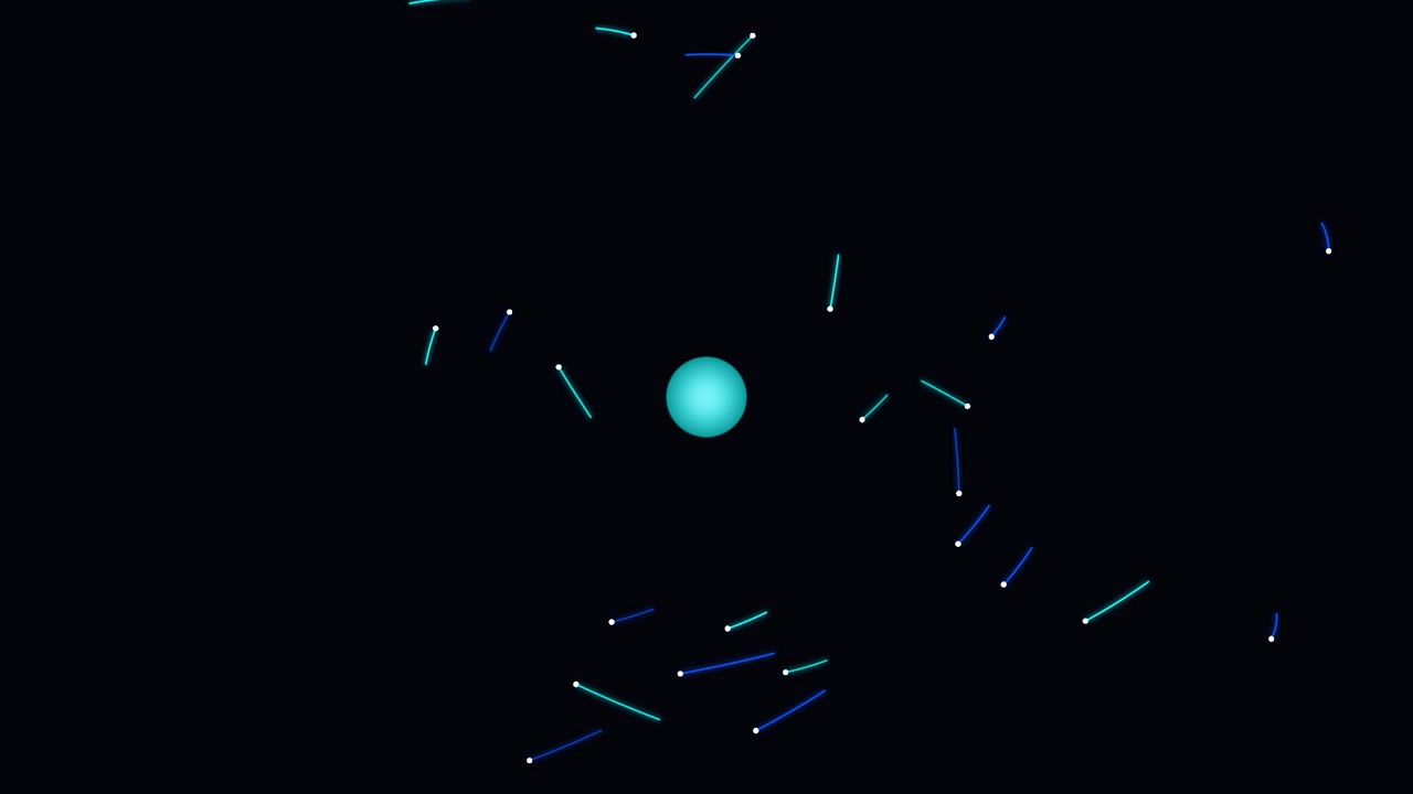 Abstracte Animatie van Gloeiende Deeltjes die Rond een Centrale Bol Cirkelen