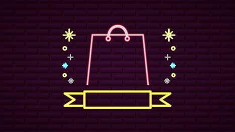 wall with neon light shopping bag