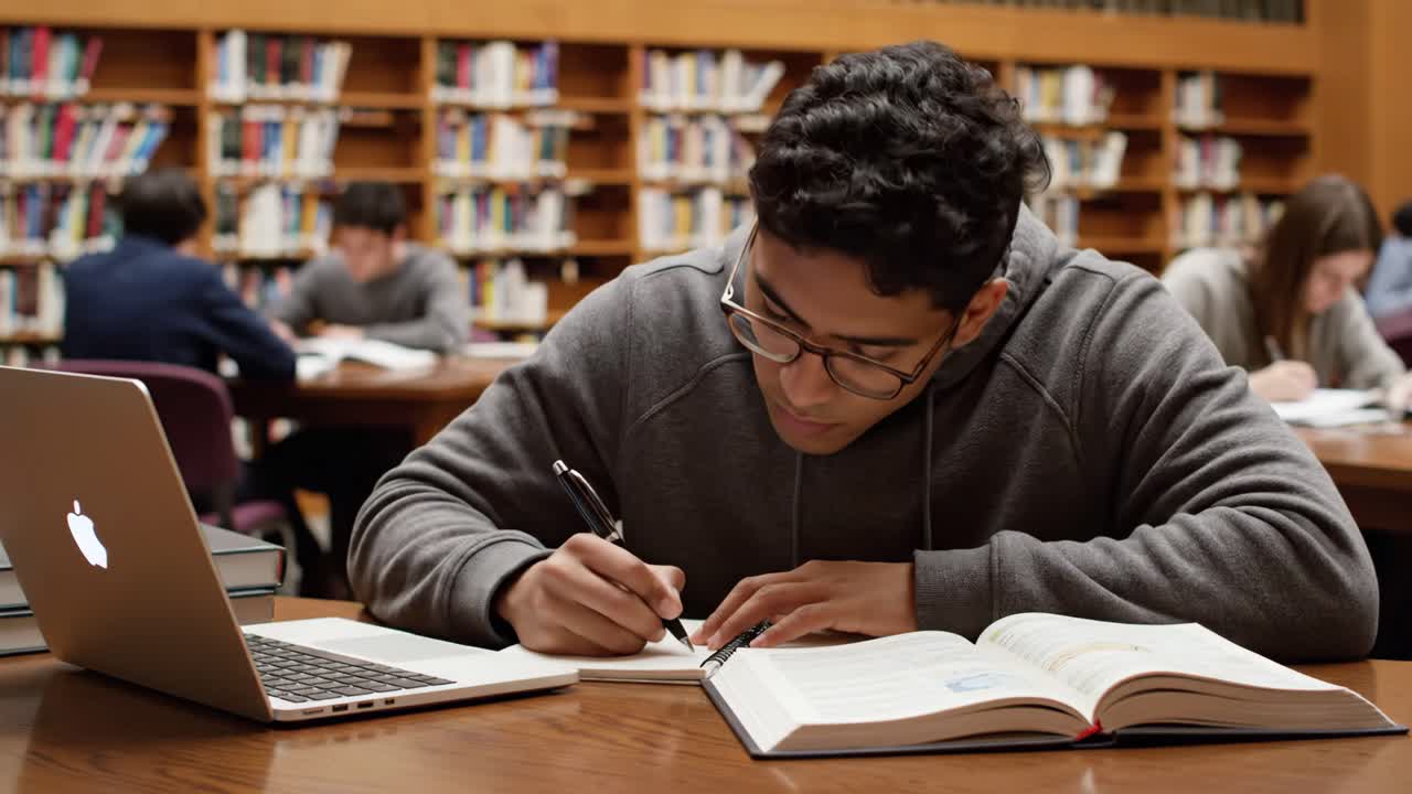 도서관에서 공부하는 학생