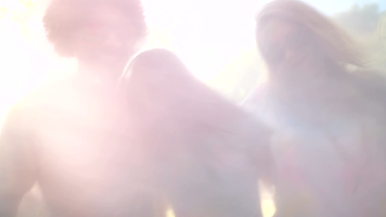 공원에서 홀리 축제를 축하하는 다민족 집단