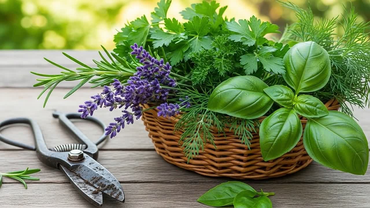 A Vibrant Arrangement of Fresh Culinary Herbs Featuring Basil, Lavender, and Parsley Perfect for Enhancing Your Cooking and Garden Aesthetic
