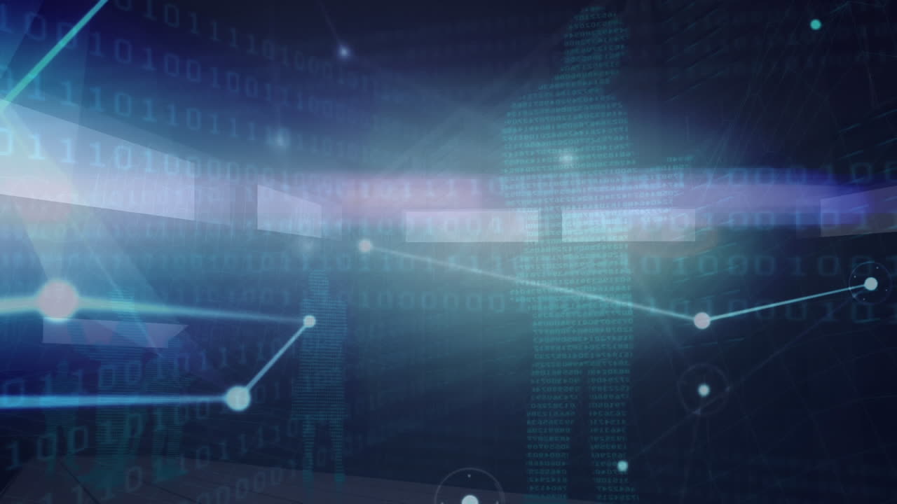 Animation of networks of connections over binary coding and business people