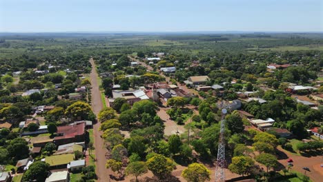 bird's-eye view of the small rural town of concepción de la sierra, showcasing its characteristic red soil in the southern region of misiones, argentina.