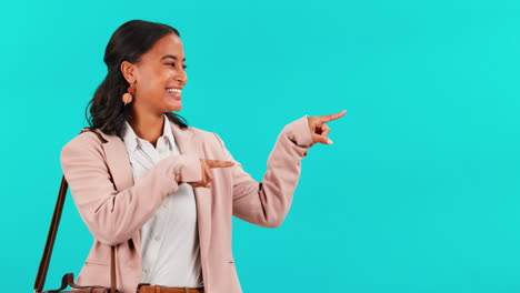 business woman face, blue background