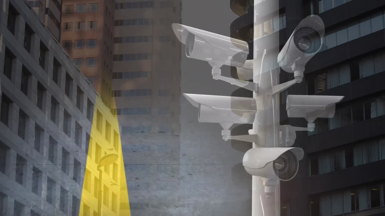 Animazione di telecamere su paesaggio urbano di dati