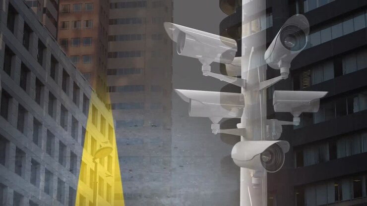 Animation of cameras over data cityscape