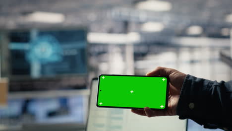 close up of server hub programmer using mockup phone