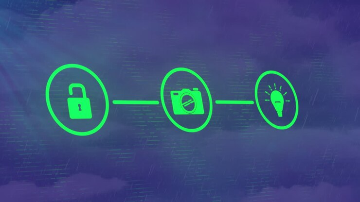 Animation of network of connections with icons on blue background