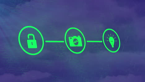animación de la red de conexiones con iconos sobre fondo azul