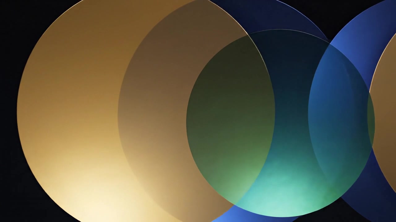 Gráficos en movimiento abstractos con círculos de colores translúcidos superpuestos