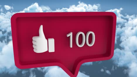 animation of speech bubble with numbers and like icon over clouds