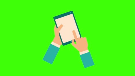 animation of a hand with a tablet on a green screen