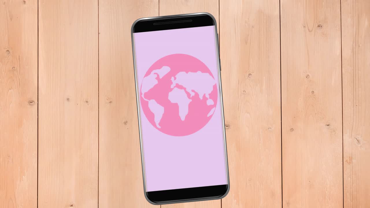 animación del logotipo rosa del globo del cáncer de mama en la pantalla de un teléfono inteligente